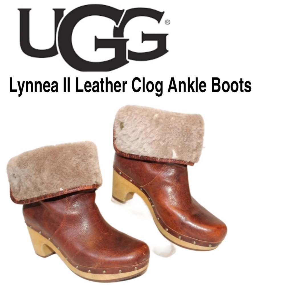 24hr Sale❗️UGG Lynnea II Womens 7 38 Brown Leather Clog Boots Ankle Booties